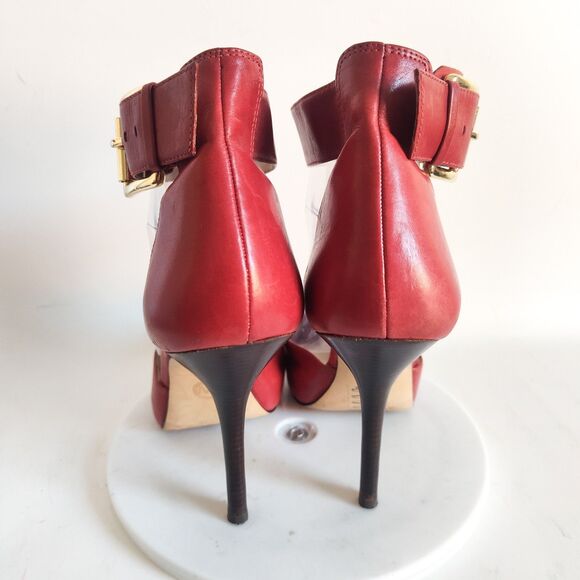 Michael Kors Heels Size 10 Red Leather Pointy Toe Ankle Strap Stiletto Brinkley - Picture 4 of 11